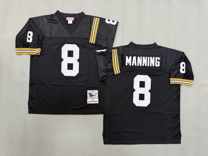 Men 2025 New Orleans Saints 8 Manning black Throwback Limited NFL Jersey style 001
